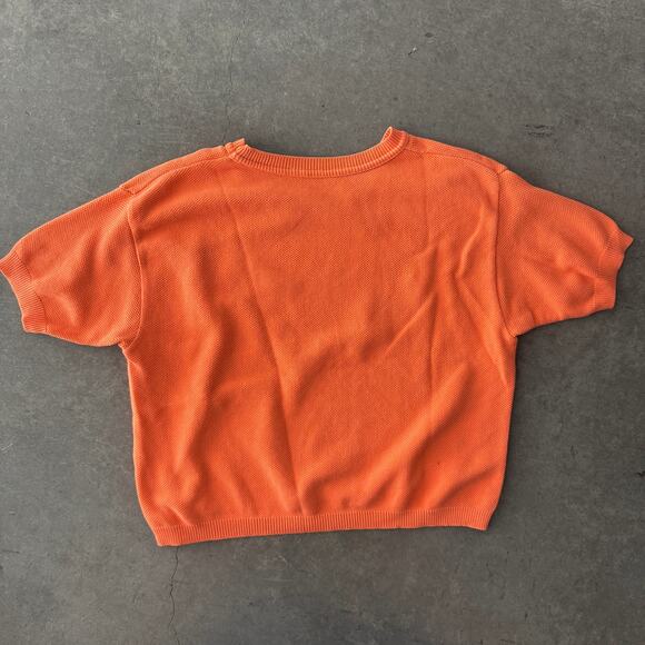 Vintage Y2k Ribbed Knit Orange Women's Short Sleeve Blouse Medium - Picture 2 of 4